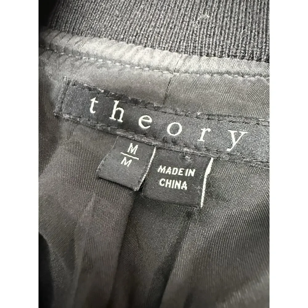 Theory Shezi Lamb Leather Moto Jacket Black Patent Crackled Zip M